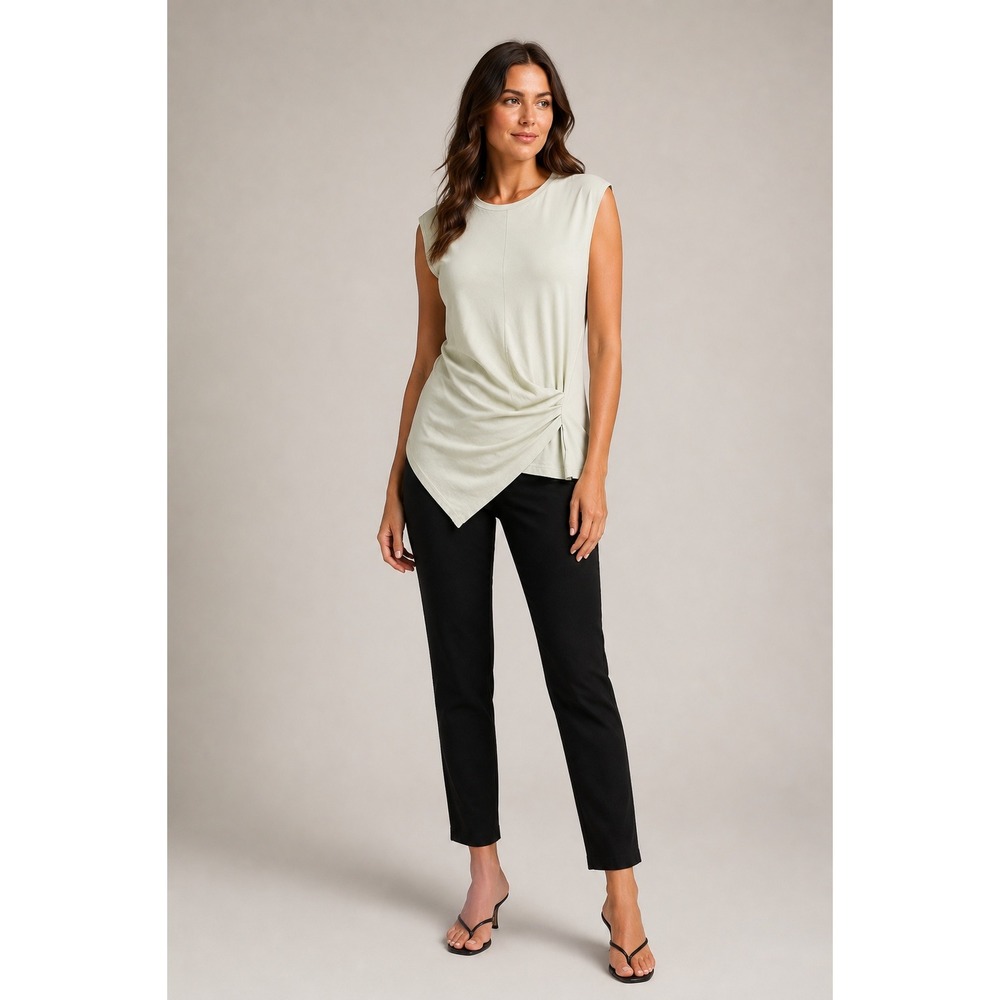 Theory Pima Cotton Drape Tee Womens Large Sage Green Office Preppy Minimalist